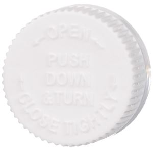 28-400 White PP Child Resistant Push and Turn Closure, F217 Foam Liner